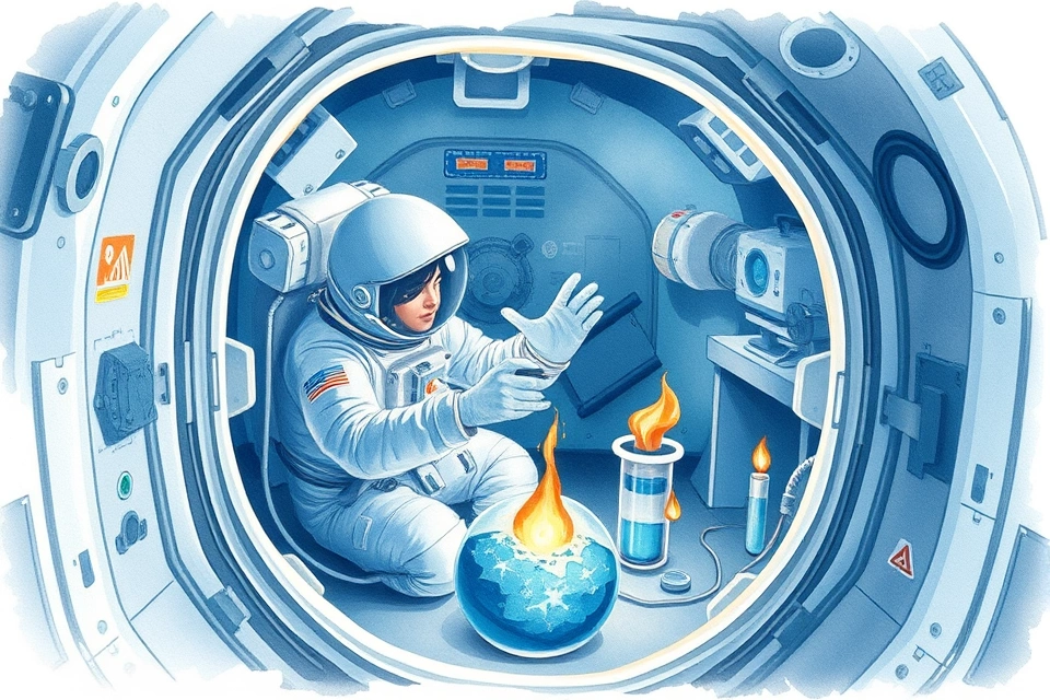 A crew member inside an ISS module conducting a scientific experiment in the microgravity environment.