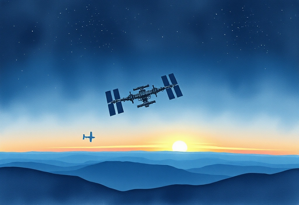 ISS visible as a bright object crossing the twilight sky